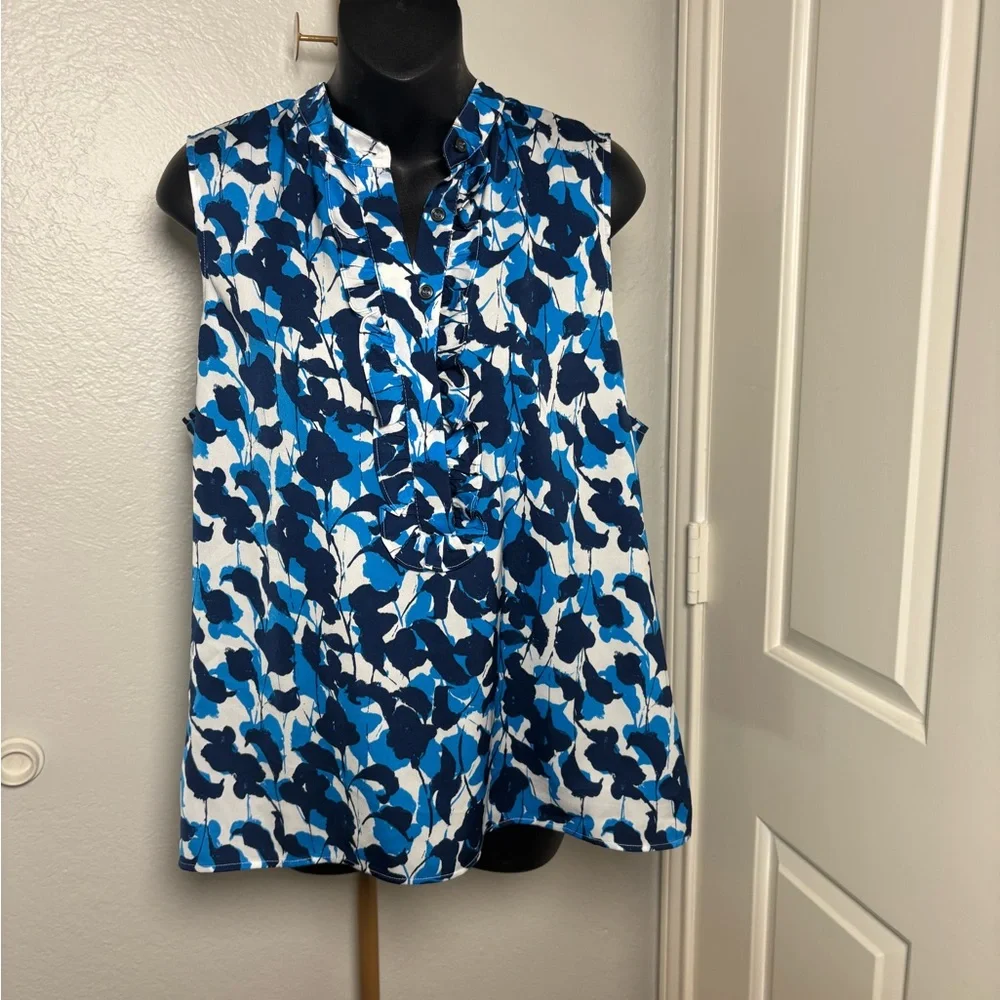 J. Crew Navy and White Floral Sleeveless Top
